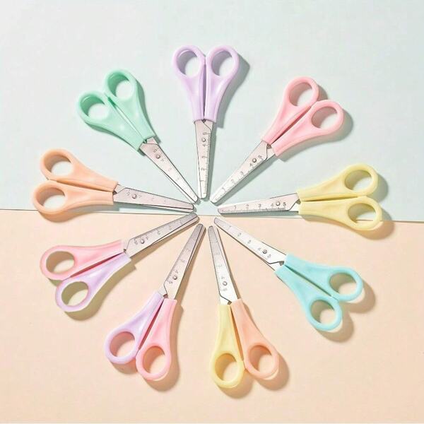 1pc Colorful Ruler With Scale Scissors Office Scissors Student DIY Handmade Scissors Household Safety Round Head Ruler Cut Birthday Gift Gift For Friends!,School Supplies,Back To School