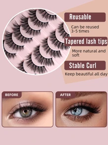 10 pares de pestañas de cómic, pestañas postizas de ojos de zorro y de gato, rizadas y esponjosas, pestañas de visón, extensiones de pestañas, efecto de maquillaje natural, adecuadas para maquillaje diario y maquillaje dramático, tiras de pestañas, pestañas, pestañas postizas