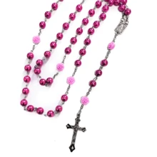 天主教紫色珍珠念珠项链，配露德圣母奖章和十字架（NS） - 紫色 - 查看 6