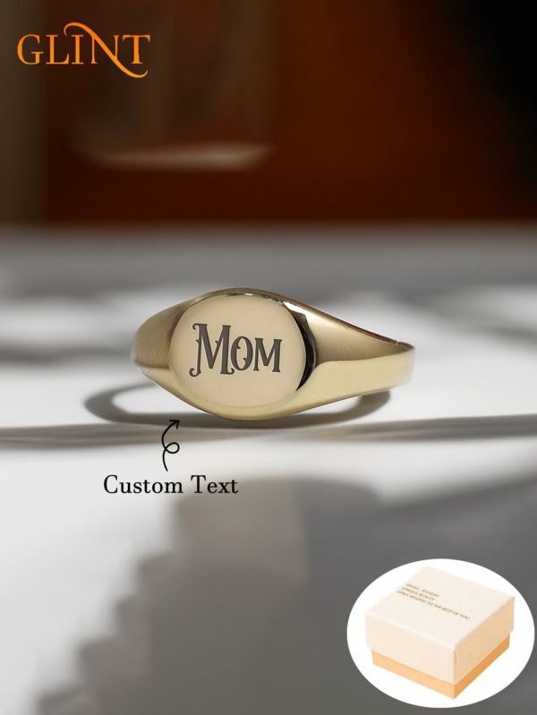 Anneau personnalisé gravé Maman pailleté, Anneau personnalisé avec estampille en or, Anneau en acier inoxydable personnalisé. Meilleur cadeau pour elle, cadeau fête des mères, cadeau d'anniversaire, cadeau badge, bijoux pour jeunes