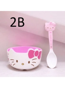 Sanrio 1PC/4PCS Mother's Day Pink Tableware Cute Kitty Soup Bowl Tableware Melamine Anti Drop Cartoon Shaped Rice Bowl,School Supplies