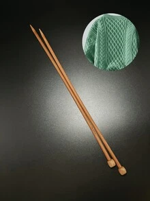 Set de 2 agujas de tejer de bambú apuntadas simples carbonizadas, tallas de 2.0mm a 10.0mm, apropiadas para principiantes y expertos, longitud de 35cm/18 tallas - Bronce - Ver 5