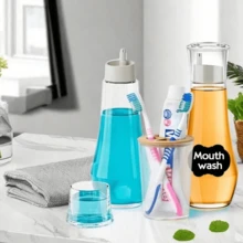 150ml/260ml Glass Mouthwash Dispenser, Suitable For Bathroom Small Transparent Refillable Mouthwash Container Bottle With Cover Cup For Countertop - Clear - View 5