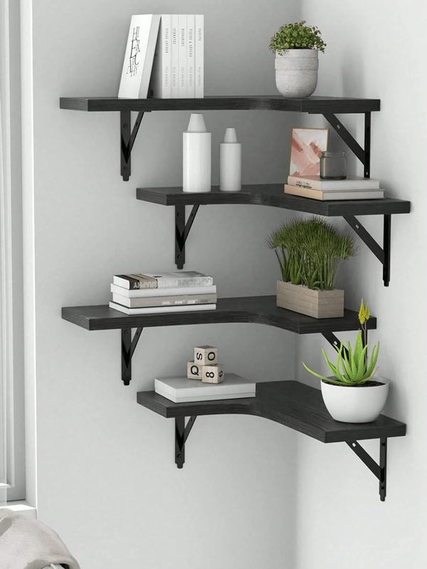 1 pieza Estantería de pared multifuncional negra, estantería ahorradora de espacio, apta para el hogar, estudio, cocina, baño, sala de estar, dormitorio y oficina