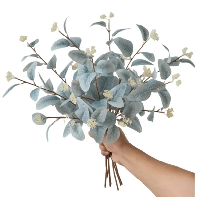 1/3/6片装仿真桉树叶，模拟绿色植物，适用于墙面装饰、客厅卧室装饰、婚礼、派对装饰、桌面装饰。秋冬季采摘树叶。