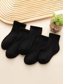 5 Pairs Thin Breathable Sport Socks, White And Black, For Boys And Girls Students, High Elastic Moisture-Wicking, Fashion Versatile Socks, Spring & Autumn - Black - View 1