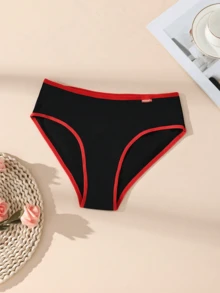 1 chiếc quần lót nữ cotton màu đen, kiểu dáng tối giản, viền tương phản, thích hợp mặc hàng ngày, chất liệu mềm mại, thoải mái, thoáng khí và co giãn. - màu đen - Xem 8