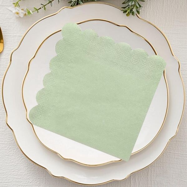 20pcs 16*16cm Yellow, Light Pink, Blue, Purple, Sage Green, Scalloped Edge Cocktail Napkins, Disposable Drink Napkins For Daily Use, Lunch, Dinner, Gathering, Wedding, Birthday, Party And More