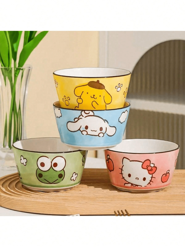 Sanrio 1PC/4PCS Sanrio Cute Cartoon Tableware Bowl Pink Kitty Cat Jade Guigou Creative Rice Bowl High Beauty Couple's Ceramic Dessert Bowl Large Capacity Home Thickened Tableware Bowl Suitable For Kitchen Soup Dessert Perfect Tableware!,School Supplies