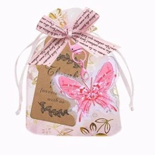 4-Piece Butterfly Keychain Gift Set, Brown Thank-You Card, Transparent Drawstring Bag, Keychain, Butterfly Tie, Perfect For Parties, Birthdays, Weddings, Souvenirs, Gender Revealing Parties