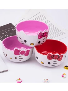 Sanrio 1PC/4PCS Mother's Day Pink Tableware Cute Kitty Soup Bowl Tableware Melamine Anti Drop Cartoon Shaped Rice Bowl,School Supplies