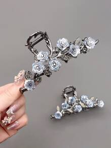 1 Peça Presilha Decorativa de Cabelo de Estilo Elegante em Liga de Metal Preta com Rosa para Coque, Estilo Minimalista e de Luxo, Presilha de Cabelo para Uso Diário, Grampos de Cabelo, Grampo de Cabelo, Pinças de Cabelo, Clipe de Cabelo