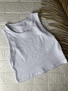 3D Ribbed Cropped Top Cacharrel Thick Strap Stylish High Quality - 白色 - 查看 2