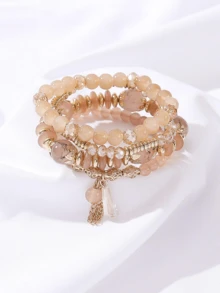 4 件女孩波西米亚多层串珠手链流苏百搭简约手链