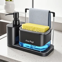 1 Set Soap Dispenser With Sponge Holder, Soap Pump And Sponge Holder, Suitable For Kitchen Sink, Silver Metal, Multifunctional Dish Soap Dispenser Set With Sponge Holder, Plastic Material, Standalone, Batteryless, Perfect Pump, Leak-Proof Design, Great Gift For Holidays And Back To School - Multicolor - View 3