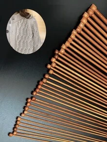 Set de 2 agujas de tejer de bambú apuntadas simples carbonizadas, tallas de 2.0mm a 10.0mm, apropiadas para principiantes y expertos, longitud de 35cm/18 tallas - Bronce - Ver 4