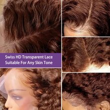 HJ WEAVE BEAUTY Perruque de cheveux humains en dentelle frontale marron chocolat 13x6 Perruques brésiliennes à ondulations profondes pour femmes Perruque de cheveux humains naturels Jerry Curly Perruque longue Partie gratuite 4 # Teinte Pré-épilée Ligne de cheveux naturelle avec cheveux de bébé Densité de 180 %. - S4 - Voir 6