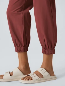 Mid Rise Button Zipper Side Pockets Casual Cargo Joggers Lightweight Quick Dry Elastic Trousers Athletic Workout Lounge Casual Outdoor - Reddish Brown - View 4