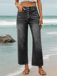 New Women's Stretchy Black Loose Fit Denim Jeans Capri Pants High Quality Fashionable Casual Wear - Black - View 4