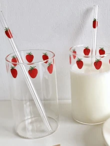 1pc 280ml Cute High Borosilicate Heat-Resistant Glass Juice Cup With Strawberry Print For Milk, Juice, Etc ﻿,Glass Cup, Straw Cup, Cold Drink Cup,Cute Strawberry Print,Reusable,Ins Style,Birthday Gift,Teen Girls,Students,Women,Creative Home Decor,Gifts For Boyfriend,Travel Drinkware,Summer Cups - Strawberry Straw Cup - View 7