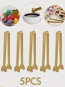 1/5/10pcs Stainless Steel Heart Shaped Sugar Tongs, Kitchen Cooking Clip, Candy Dessert Clip, Party Dinnerware, Wedding Tableware