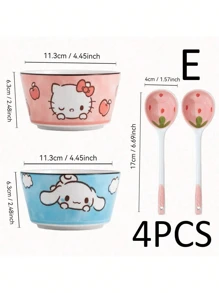 Sanrio 1PC/4PCS Sanrio Cute Cartoon Tableware Bowl Pink Kitty Cat Jade Guigou Creative Rice Bowl High Beauty Couple's Ceramic Dessert Bowl Large Capacity Home Thickened Tableware Bowl Suitable For Kitchen Soup Dessert Perfect Tableware!,School Supplies