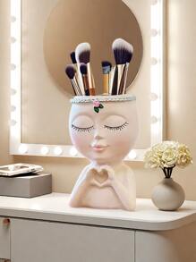 1 pièce Support de maquillage avec grand visage mignon, grande capacité colorée et amusante, idéale pour la décoration de la coiffeuse ou du bureau de vanité, excellent cadeau pour la petite amie ou la mère