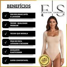 Kit 2 Women's Bodysuit Square Neckline Long Sleeve Suplex Lined Premium Elegant - ĐEN TRẮNG - Xem 3