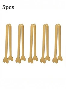 1/5/10pcs Stainless Steel Heart Shaped Sugar Tongs, Kitchen Cooking Clip, Candy Dessert Clip, Party Dinnerware, Wedding Tableware