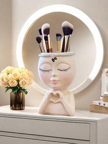 1 pièce Support de maquillage avec grand visage mignon, grande capacité colorée et amusante, idéale pour la décoration de la coiffeuse ou du bureau de vanité, excellent cadeau pour la petite amie ou la mère