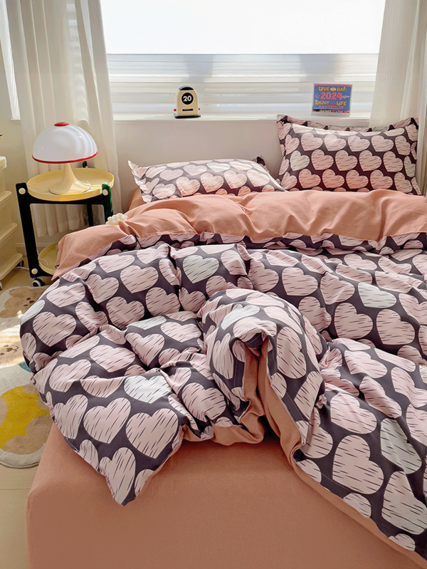 Juego de ropa de cama de 4 piezas con estampado de plantas frescas, de lana, que incluye edredón, sábana, y fundas de almohada, suave y transpirable para todas las estaciones, elegante y sencillo, lavable a máquina, artículos esenciales para el hogar (1 edredón, 1 sábana, 2 fundas de almohada, excluye el edredón y las almohadas)