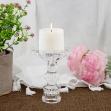 2pcsTransparent Glass Candlestick,French Luxury Transparent Glass Candlestick,Simple Wind Candlestick,Creative Candlestick,Ins Candlestick,Dining Table Decoration,Atmosphere Party Decoration,Birthday Wedding Candlelight Dinner Ornaments,Jianyue Housing Decoration, - Clear - View 4