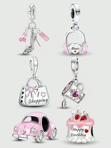 1 件镀银爱心粉色耳机包生日蛋糕卡车吊坠饰品吊坠球适用于手链 DIY 女士珠宝