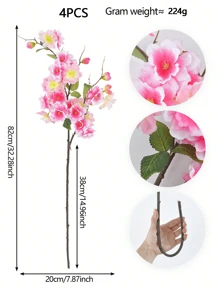 1PC/2PCS/4PCS 32.28Inch214 Artificial Cherry Blossom Branches Indoor Decoration Long Stem Fake Plants Real Touch Suitable For Wedding Family Bedroom Party Table Office Decoration