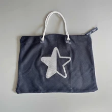 1pc Navy Blue Star Print Multi-Purpose Hand-Held Mesh Bag, Hollow-Out Mesh Net Bag With Zipper, Suitable For Shower, Toiletry, Fitness, Beach, Book, Storage And Travel