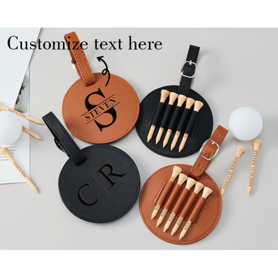 Grawerowana skórzana torba golfowa z etykietą na prezent z golfowymi tee, spersonalizowany uchwyt na tee, niestandardowe akcesoria golfowe, prezenty dla drużbów, prezent golfowy dla mężczyzn