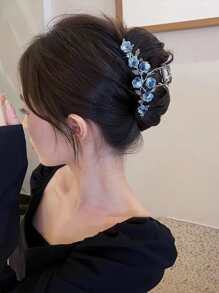 1 Peça Presilha Decorativa de Cabelo de Estilo Elegante em Liga de Metal Preta com Rosa para Coque, Estilo Minimalista e de Luxo, Presilha de Cabelo para Uso Diário, Grampos de Cabelo, Grampo de Cabelo, Pinças de Cabelo, Clipe de Cabelo