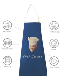 1pc Customized Photo Linen Apron, Personalized Chef Cooking Kitchen Apron With Portrait/Logo/Picture For Men And Women, Creative Gift For Mother's/Father's Day, Household Cleaning, Cooking Assistant,Fall Decor - Multicolor - View 6