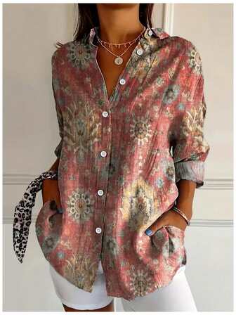 Cămașă cu mânecă lungă, cu guler, imprimată, de primăvară/toamnă