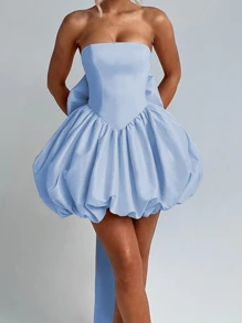 WOWDARK Women's Elegant Detachable Bow Bud Dress, Fashion Sleeveless Dress For Autumn