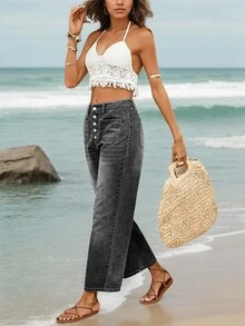 New Women's Stretchy Black Loose Fit Denim Jeans Capri Pants High Quality Fashionable Casual Wear - Black - View 6