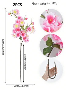 1PC/2PCS/4PCS 32.28Inch214 Artificial Cherry Blossom Branches Indoor Decoration Long Stem Fake Plants Real Touch Suitable For Wedding Family Bedroom Party Table Office Decoration