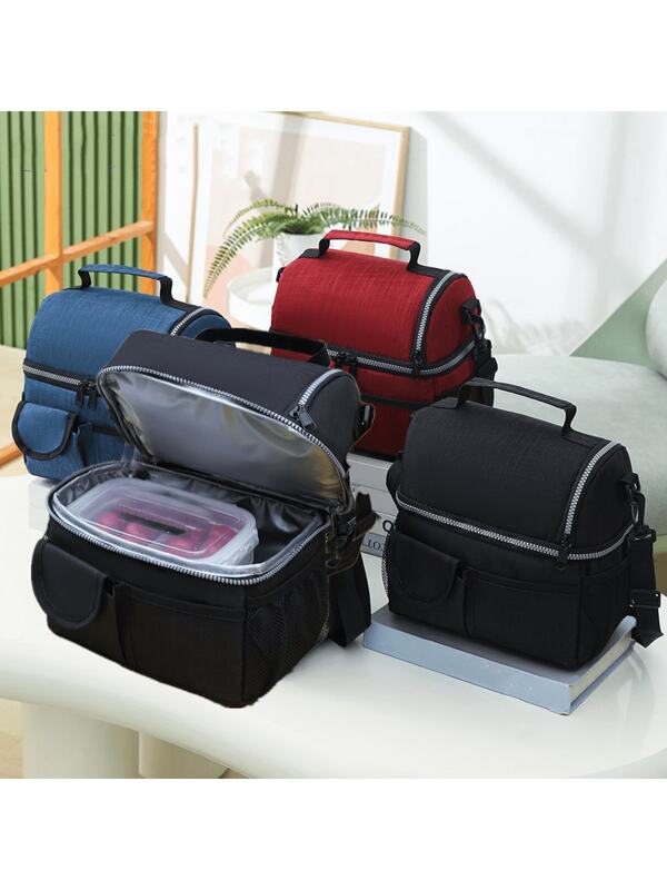 1pc Insulated Lunch Bag Large Tote With 2 Compartments, Shoulder Strap, Ice Bags For Summer Camping BBQ, And Leakproof Design - Reusable Thermal Lunch Box For Men, Women, And Adults - Ideal For Office Work, School And Picnic Bag For School School Accessories School Stuff