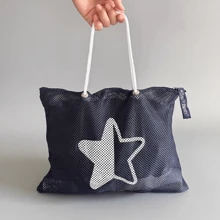 1pc Navy Blue Star Print Multi-Purpose Hand-Held Mesh Bag, Hollow-Out Mesh Net Bag With Zipper, Suitable For Shower, Toiletry, Fitness, Beach, Book, Storage And Travel