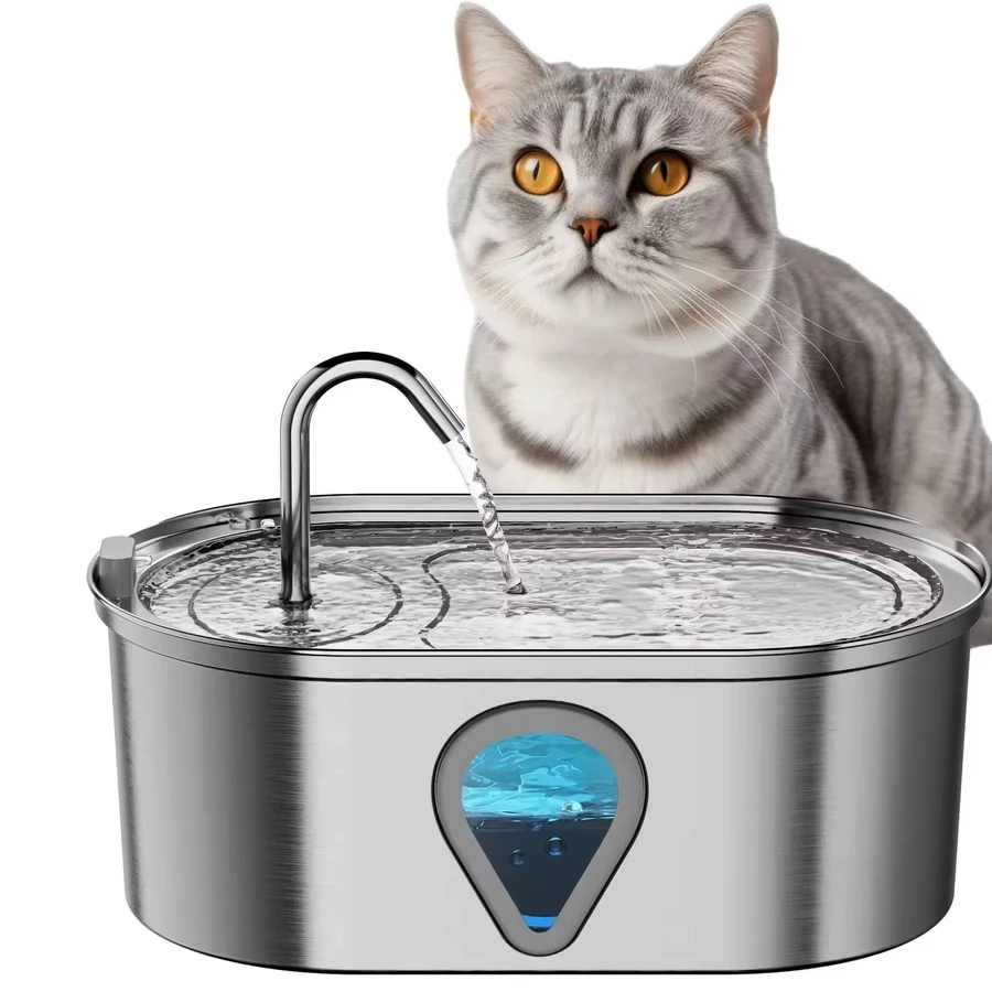 Bfairy 3.5L/0.93GAL Stainless Steel Pet Water Fountain Automatic Pet Dispener With Viewable Window Observe Water Level Suitable Cats Dogs Multiple Pets
