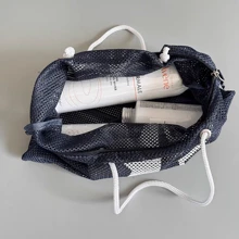 1pc Navy Blue Star Print Multi-Purpose Hand-Held Mesh Bag, Hollow-Out Mesh Net Bag With Zipper, Suitable For Shower, Toiletry, Fitness, Beach, Book, Storage And Travel