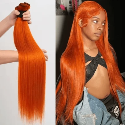 BINF #350 Ginger Orange Straight Human Hair Bundles Brazilian 100% Unprocessed Human Hair Bundles Weave Extension 1/3 Bundles For Women #613 Blonde Straight Human Hair Bundles 613 Blonde Bone Straight Human Hair Bundles Virgin Hair Extensions Brazilian Hair Weave Raw Hair Bundles 10-30 Inch