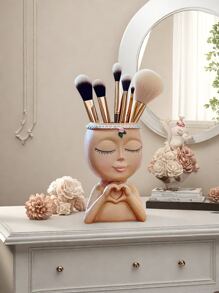 1 pièce Support de maquillage avec grand visage mignon, grande capacité colorée et amusante, idéale pour la décoration de la coiffeuse ou du bureau de vanité, excellent cadeau pour la petite amie ou la mère