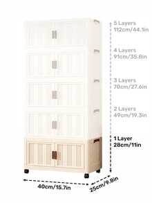 40cm/15.8in Width 5 Layers Removable Folding Storage Box, Closet Organizer/Bedroom Closet/Portable Closet, No Installation Of Stackable Baby Clothes/Toys/Books/Snacks/Miscellaneous Storage Cabinets, Living Room/Bedroom/Kitchen Storage Plastic Cabinets - White - View 9