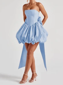 WOWDARK Women's Elegant Detachable Bow Bud Dress, Fashion Sleeveless Dress For Autumn